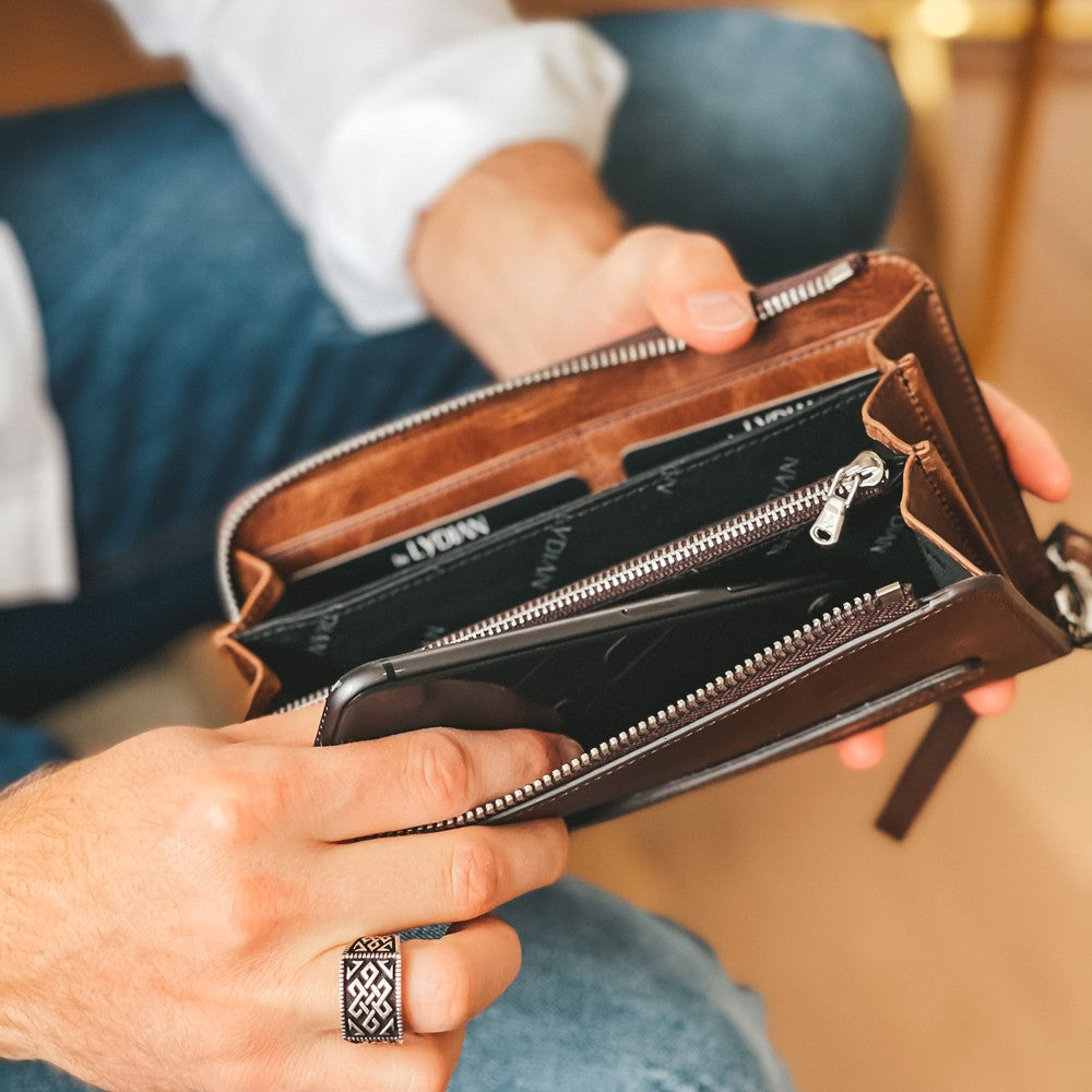 Brown Leather Phone Wallet & Handbag