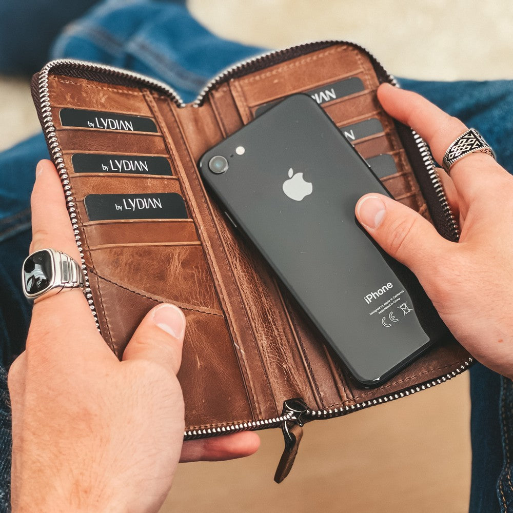 Leather Hand Wallet with Phone Entry