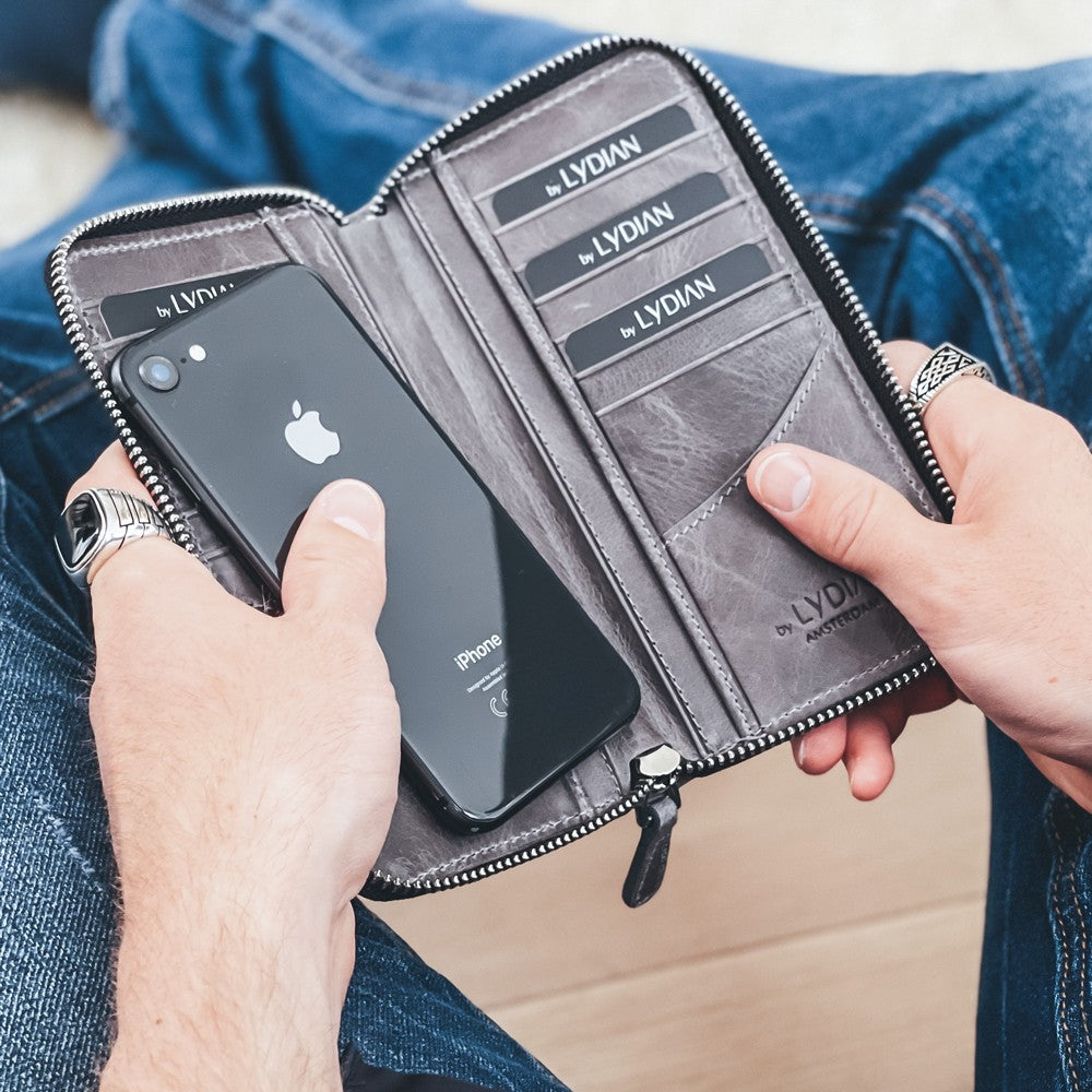 Leather Hand Wallet with Phone Entry