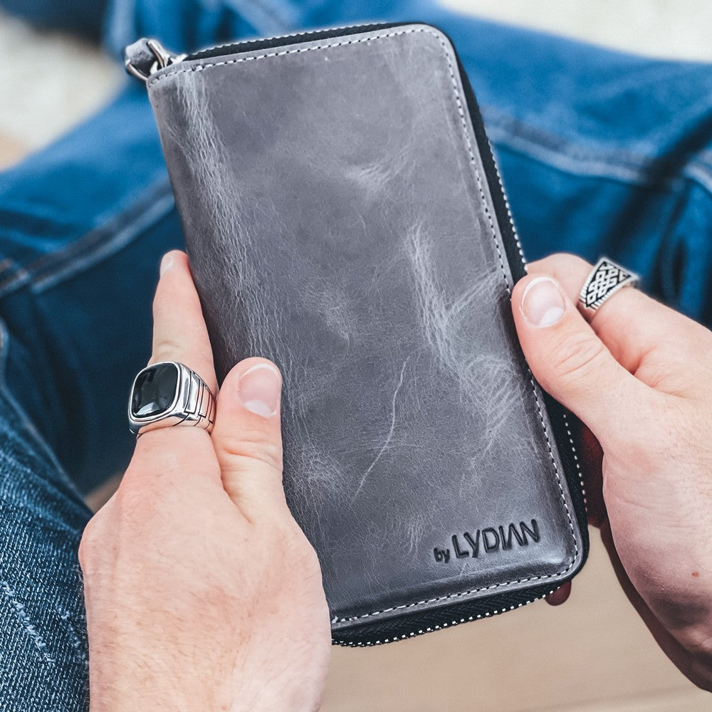 Leather Hand Wallet with Phone Entry