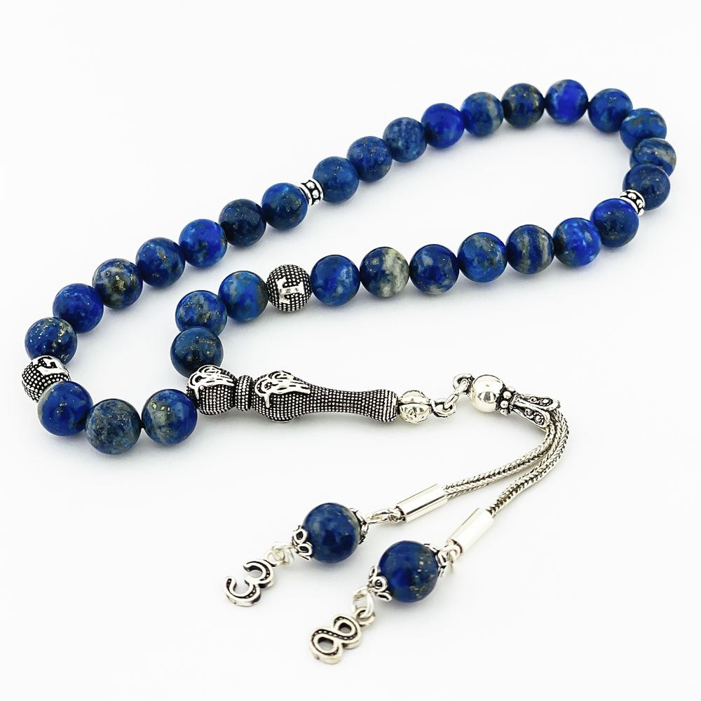 Blue Lapis Stone Tesbih with 924s Silver Tassel Initials