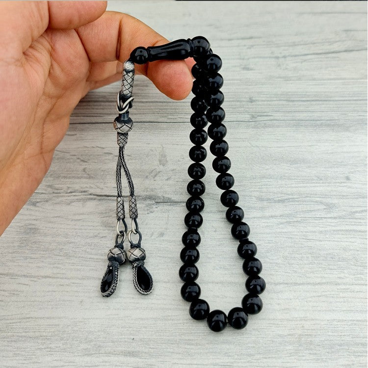 Kazaz Silver Tassel Black Fire Amber Tesbih