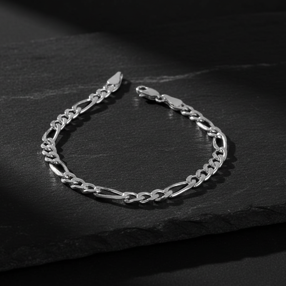 925 Sterling Silver Figaro Chain Bracelet (7MM)
