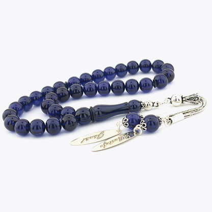 925 Ayar Gümüş İsimli Tasarım Mavi Sıkma Kehribar