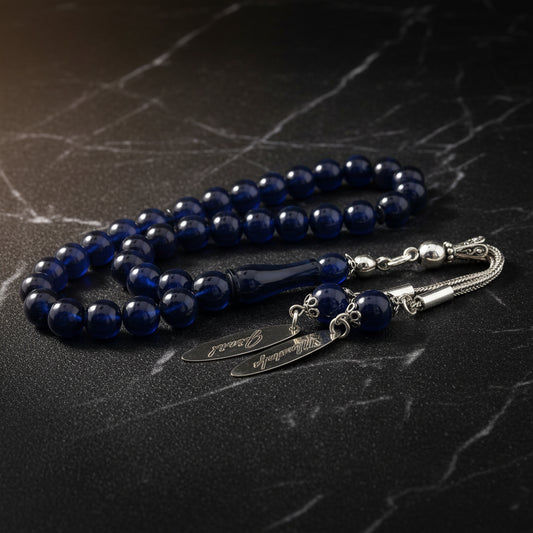 925 Ayar Gümüş İsimli Tasarım Mavi Sıkma Kehribar