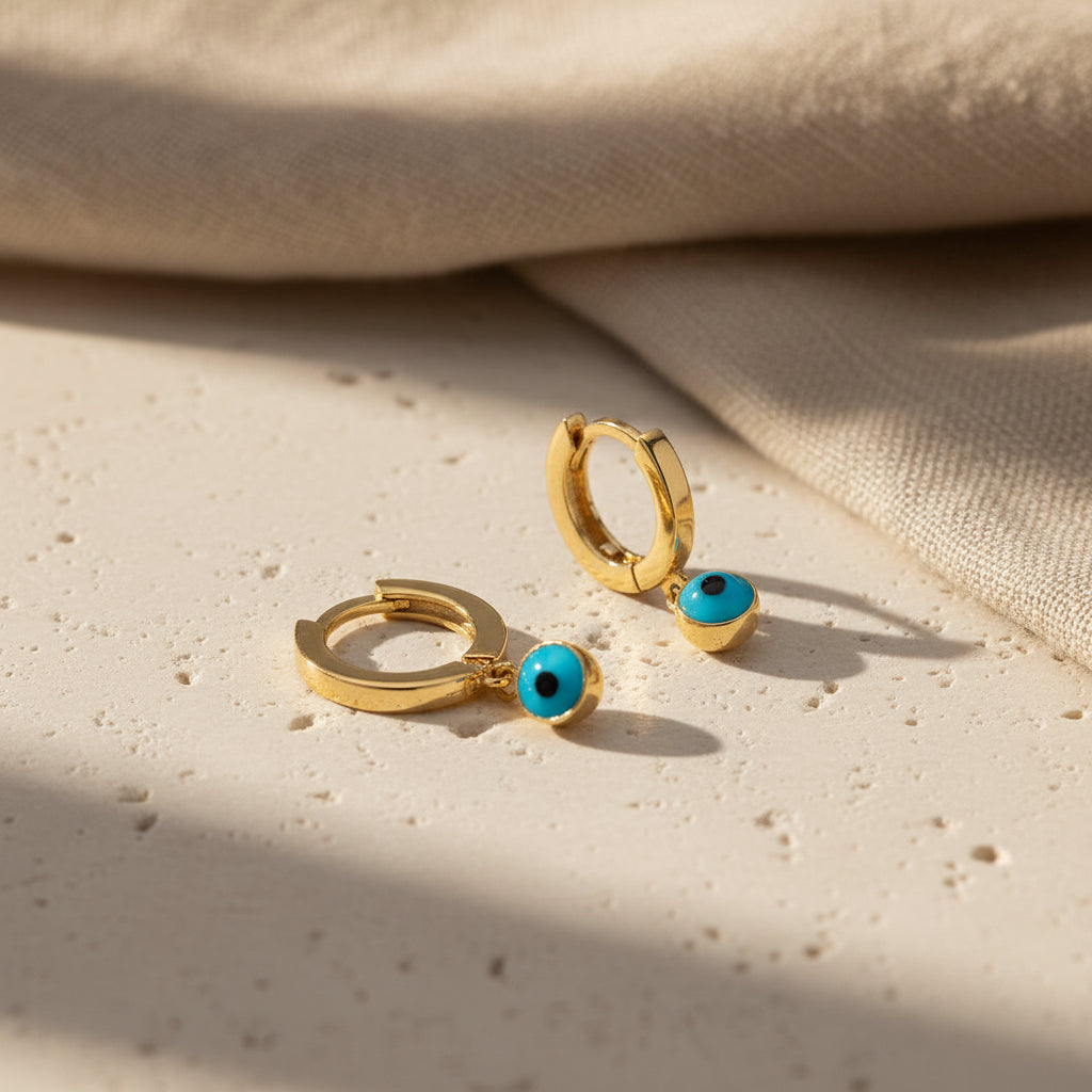 Evil Eye Stone Hoop Earring – 925 Sterling Silver – Blue Aura
