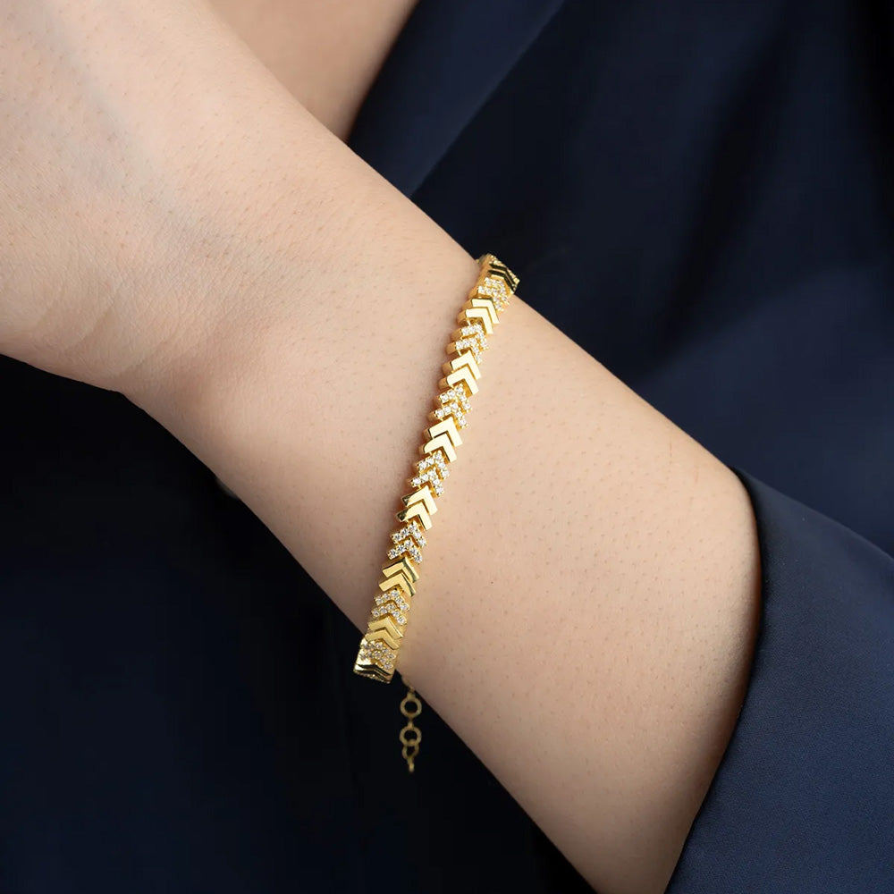 925 Setting Gold Plated Silver Stone Bracelet