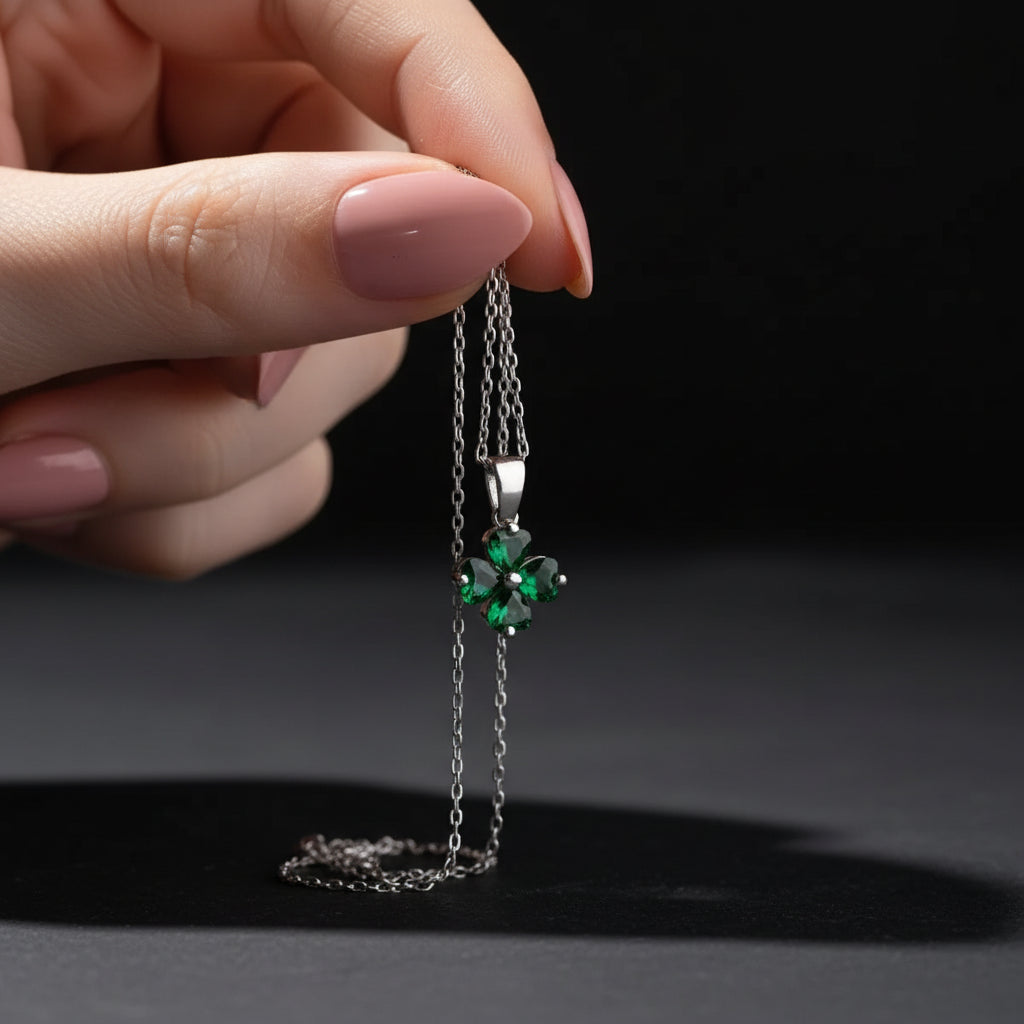 925 Collier de trèfle vert en argent sterling