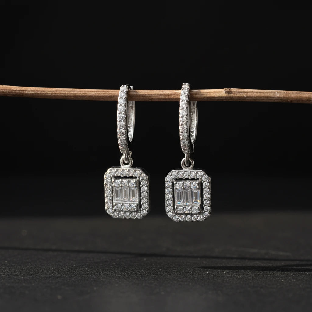 925 sterling silver baguette core earrings