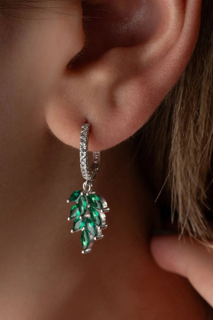 925 Sterling Silver Emerald Green Necklace Earrings Jewelry Set