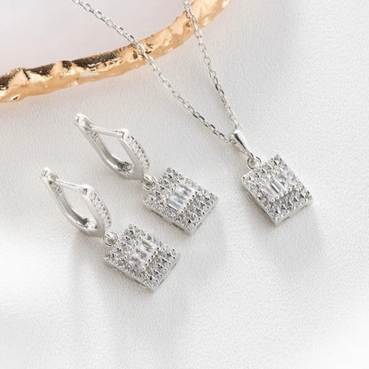 Baguette Glossy - 925 Collier en argent sterling et ensembles de boucles d'oreilles