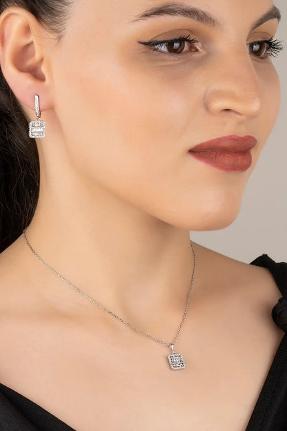Baguette Glossy - 925 Collier en argent sterling et ensembles de boucles d'oreilles