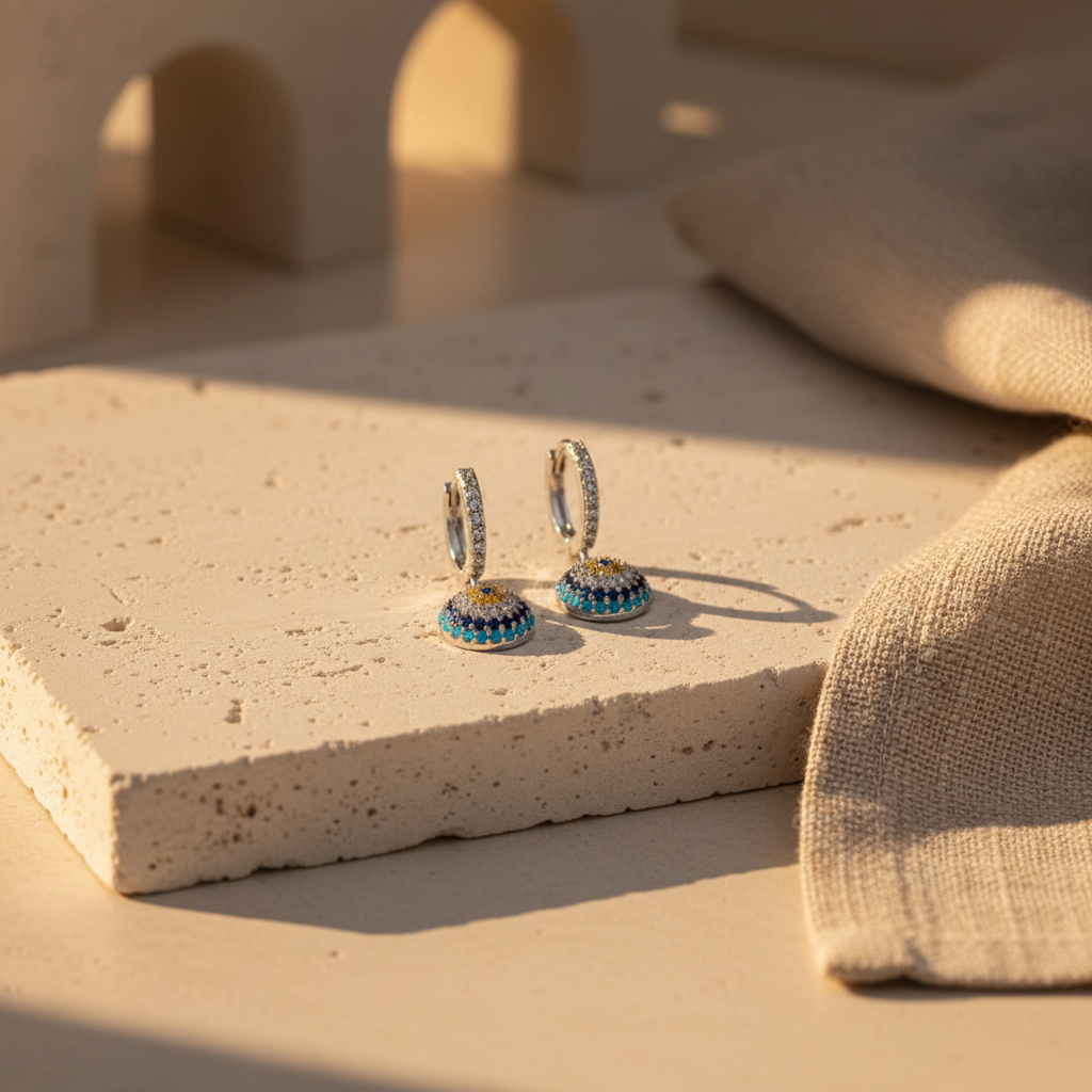 Nazar Drop Earrings Blue Aura