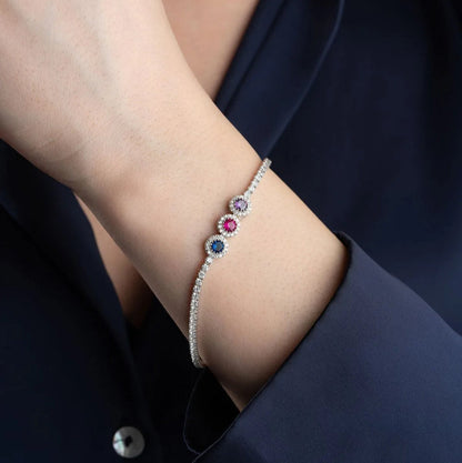 Trinity Spark 925 Ayar Gümüş Su Yolu Bileklik – Üç Renkli Işıltı