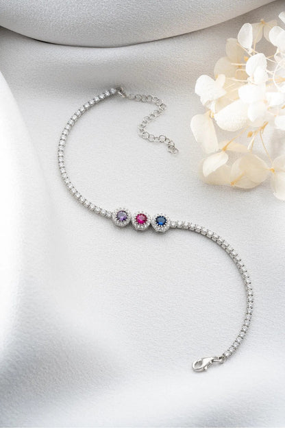 Trinity Spark 925 Ayar Gümüş Su Yolu Bileklik – Üç Renkli Işıltı