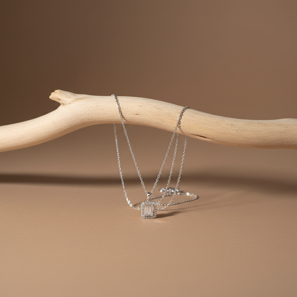 925 Collier de baguette en argent sterling