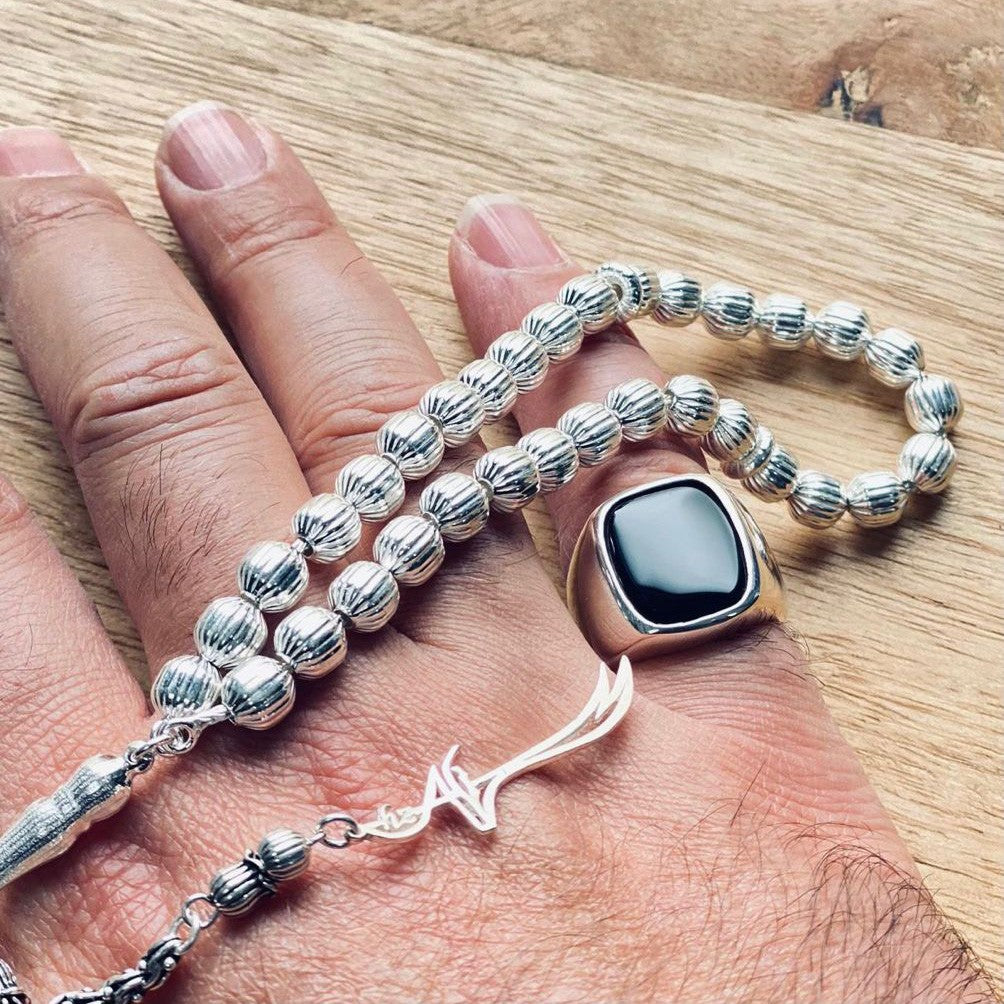Zulfikar Sword Silver Tesbih et Ring Onyx Ring Combination