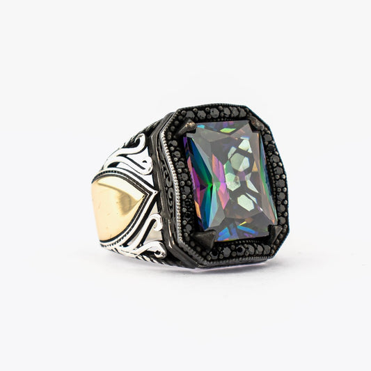 Mystic Topaz Stone Silver Men Ring