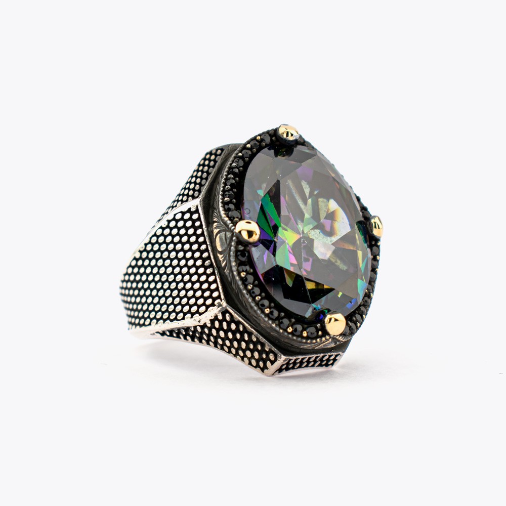 Mystical Topaz Stone Silver Men's Ring