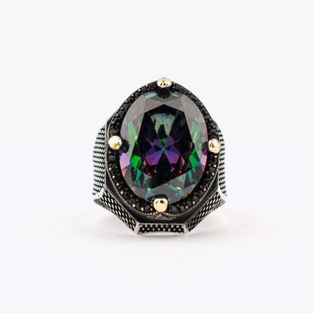 Mystic Topaz Stone Silver Men Ring