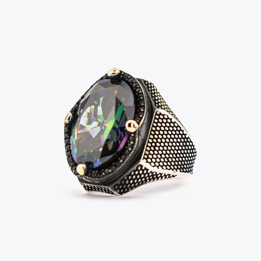 Mystic Topaz Stone Silver Men Ring