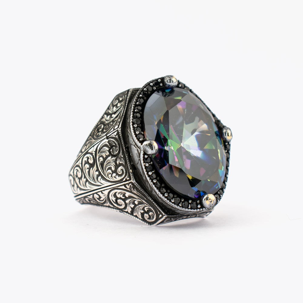 Mystic Topaz Stone Silver Men Ring