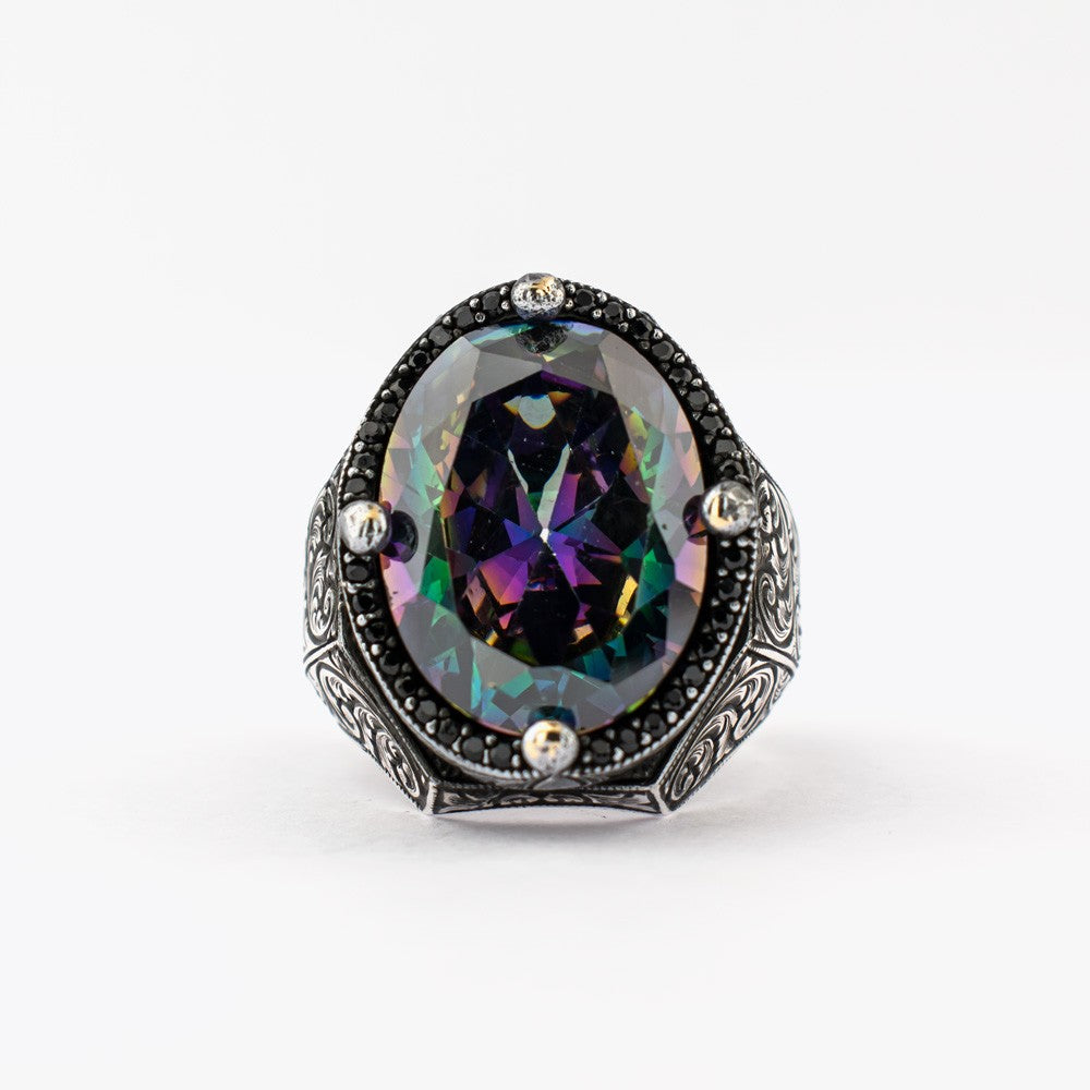 Mystic Topaz Stone Silver Men Ring