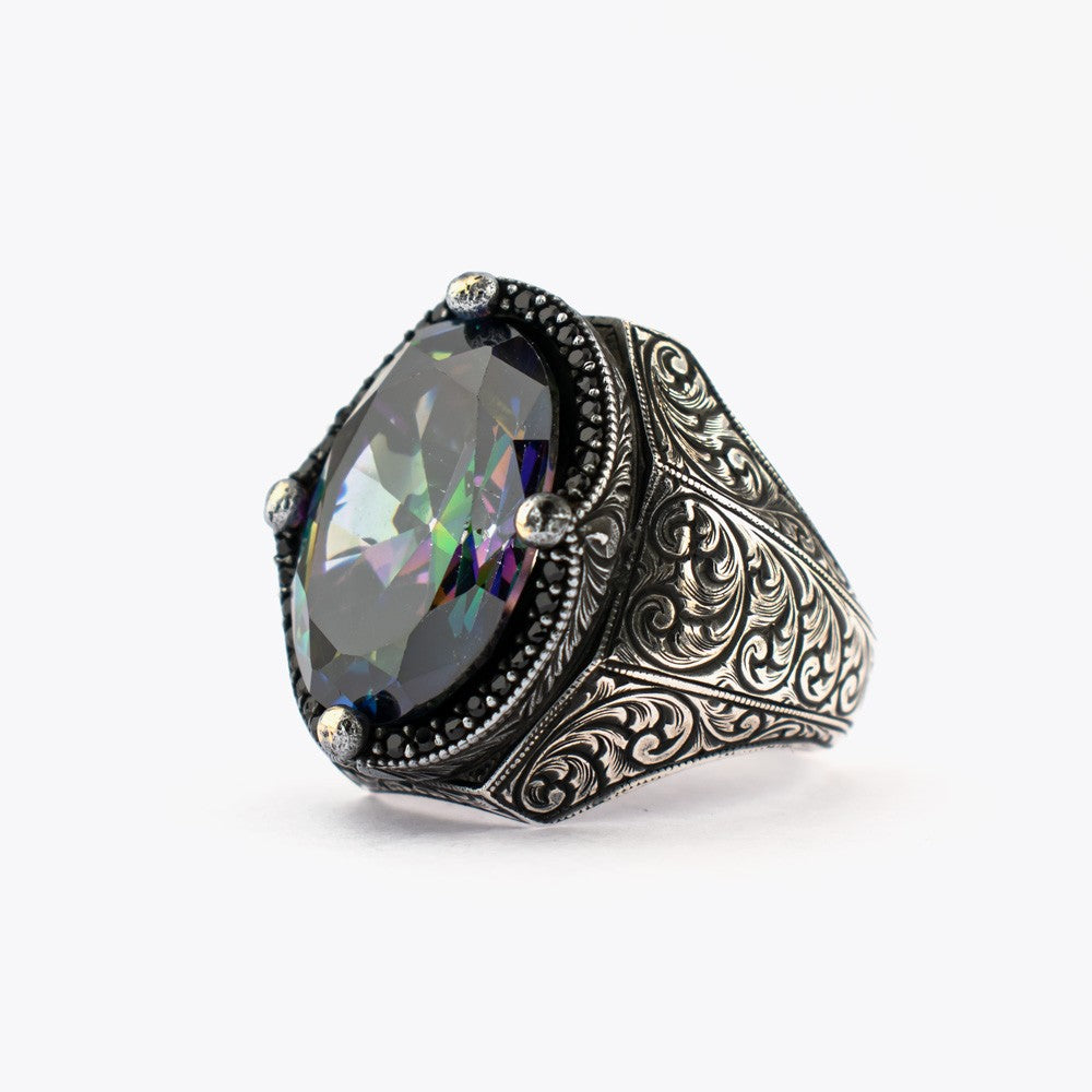 Mystic Topaz Stone Silver Men Ring