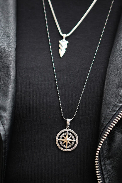 925 Sterling Silver 55cm Chain Compass Men's Necklace