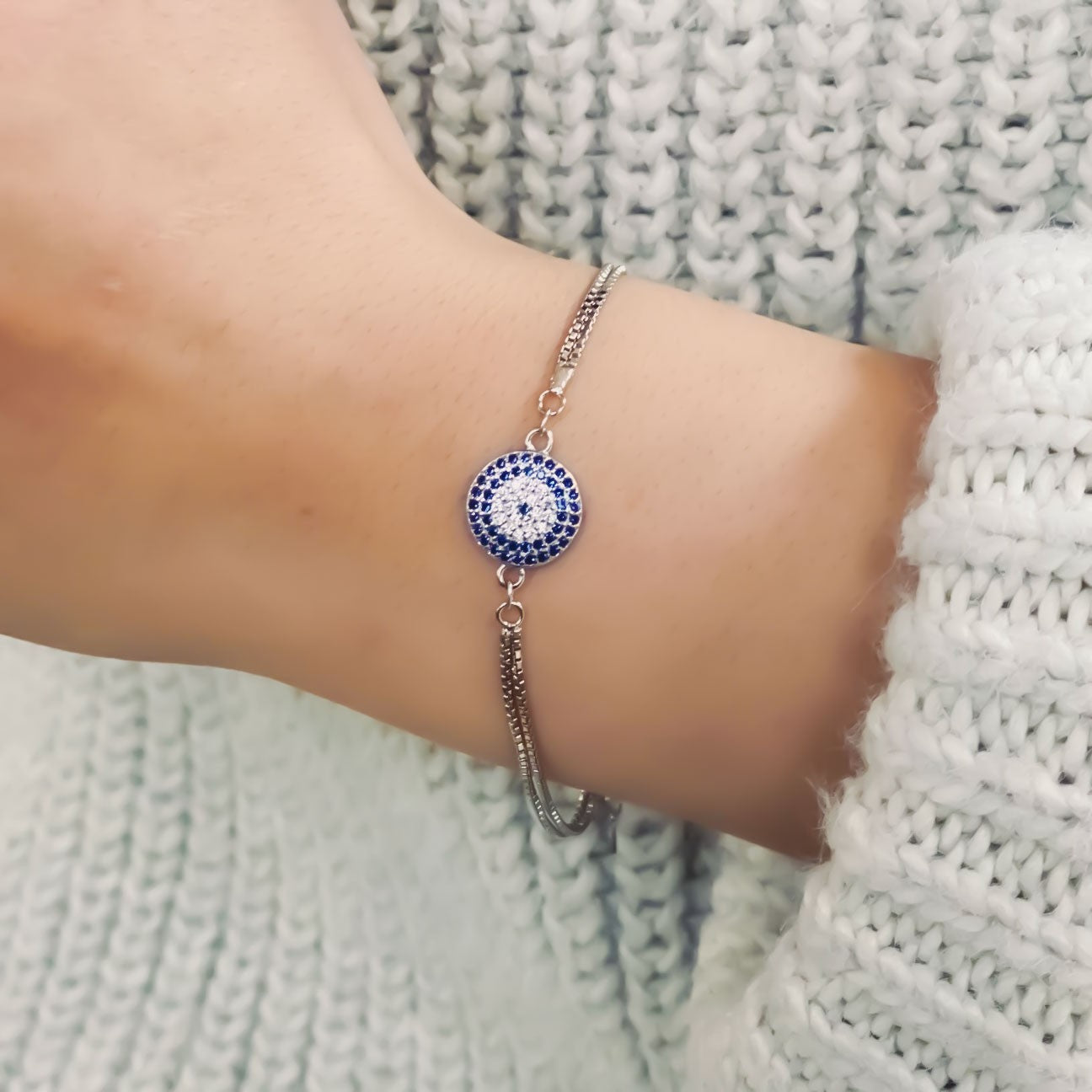 Evil Eye Bracelet In Sterling Silver