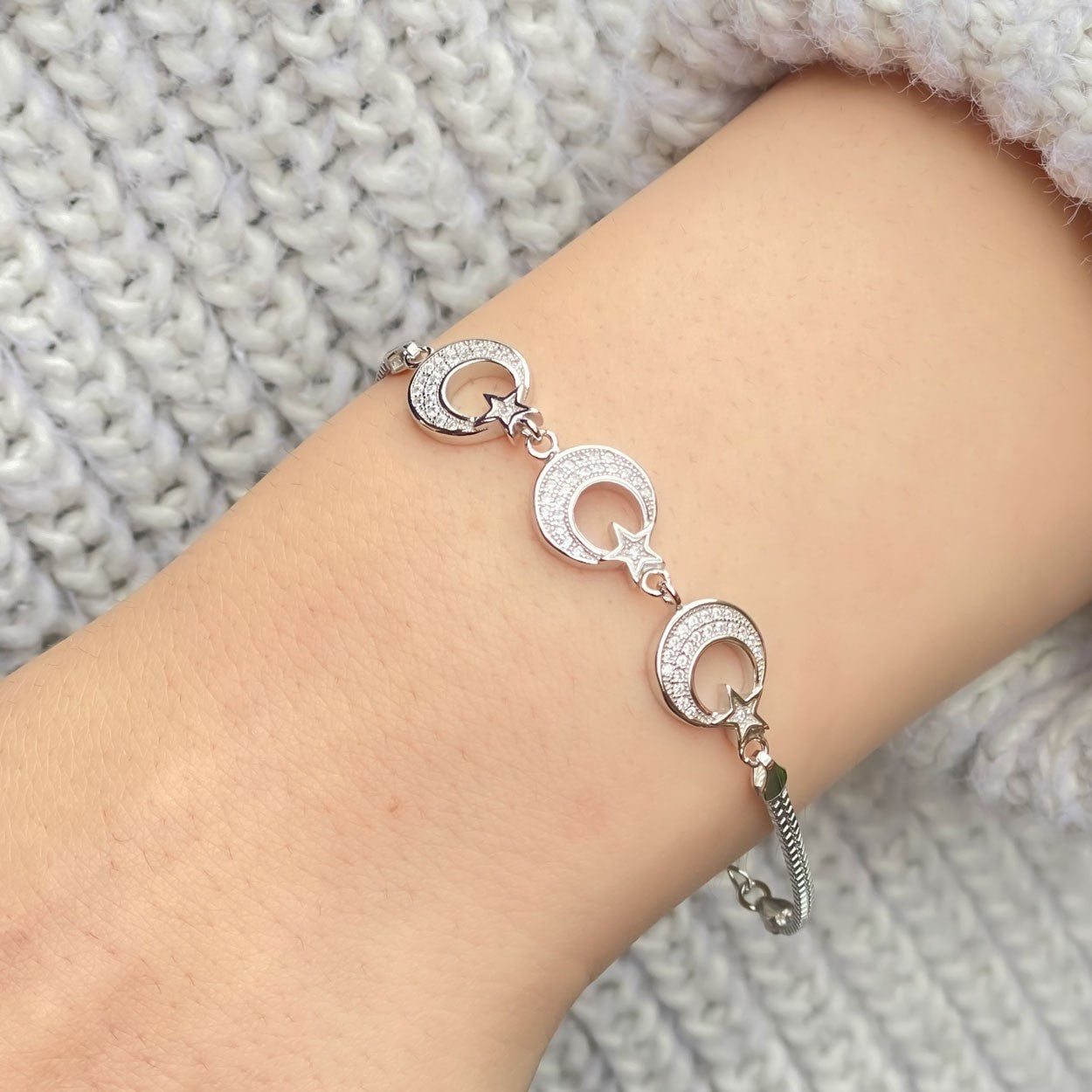 Sterling Silver Moon Star Bracelet