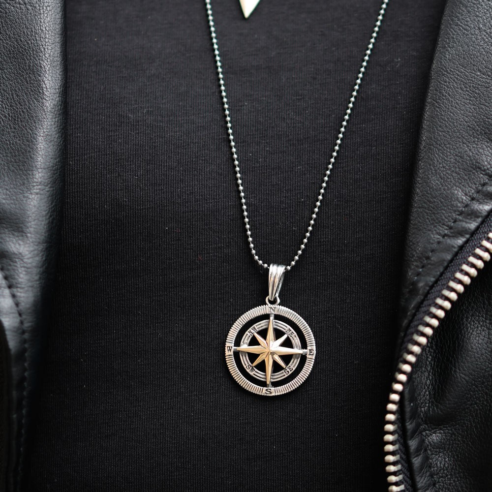 Compass Pendant with Chain for Men 925 Sterling Silver