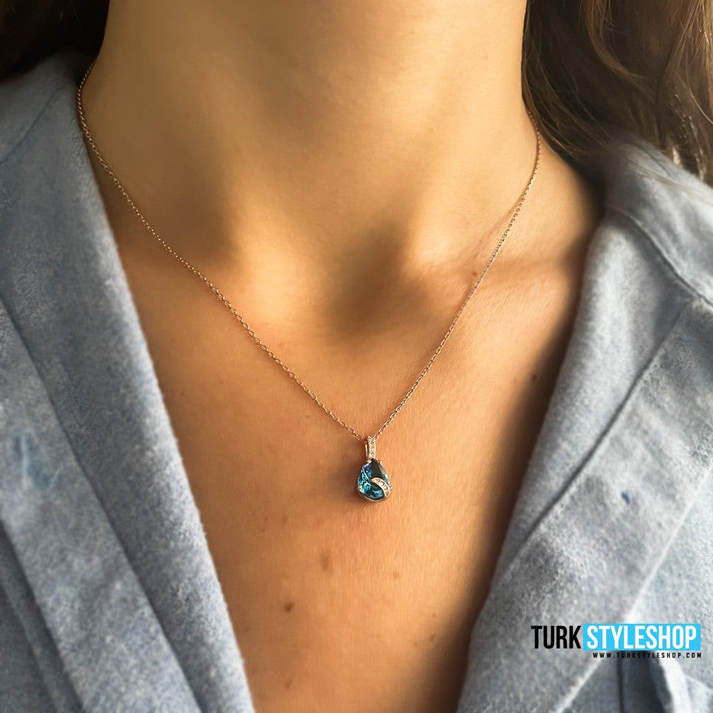 Blue Stone Drop Silver necklace