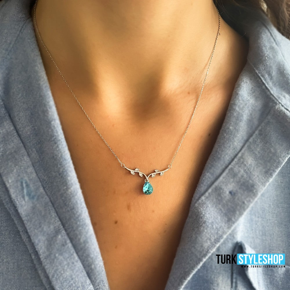 Blue Stone Drop Silver necklace