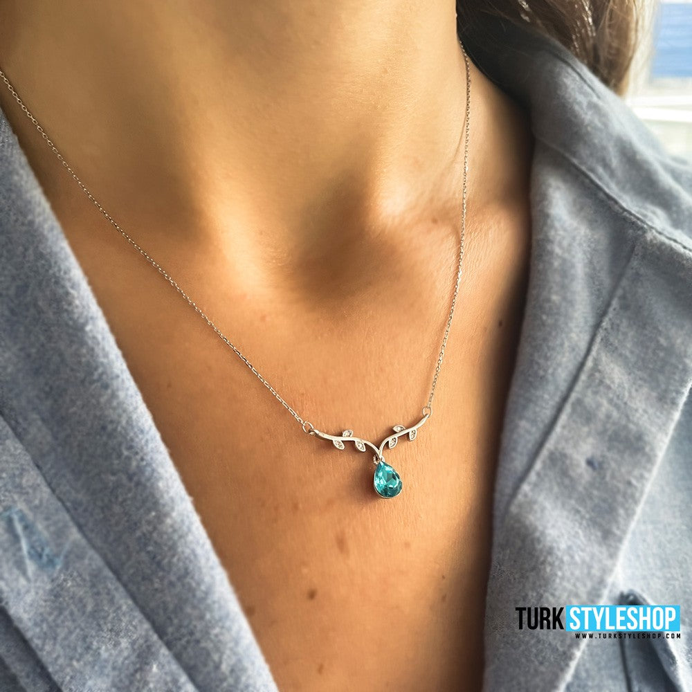 Stony tree branch silver necklace