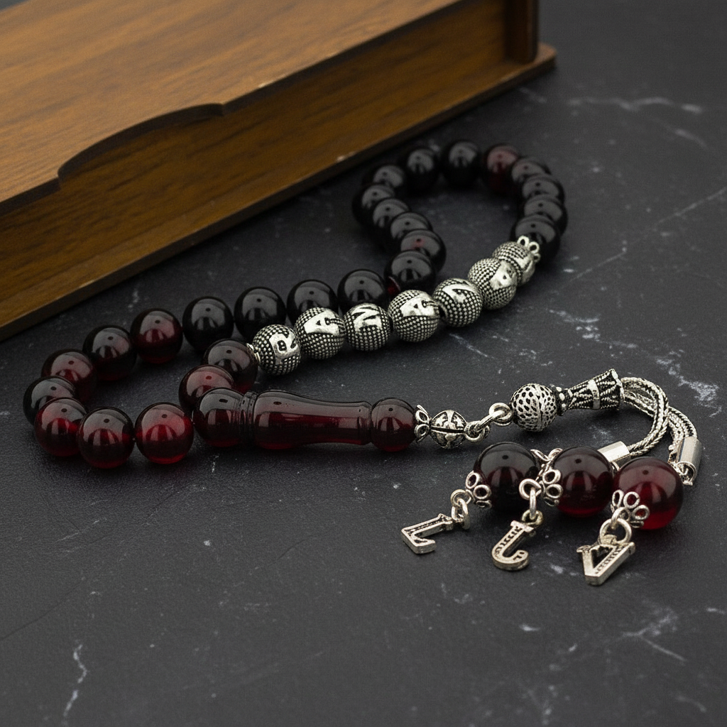 Kırmızı Kehribar İsimli Tesbih Hediye Seti