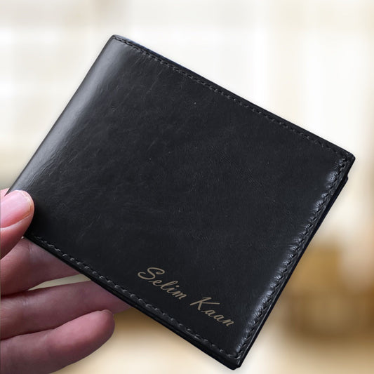 Personalized Black Leather Wallet