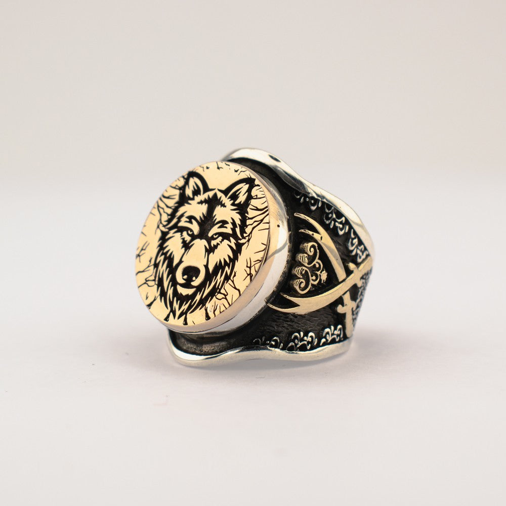 Wolf Sword Design Silver Ring