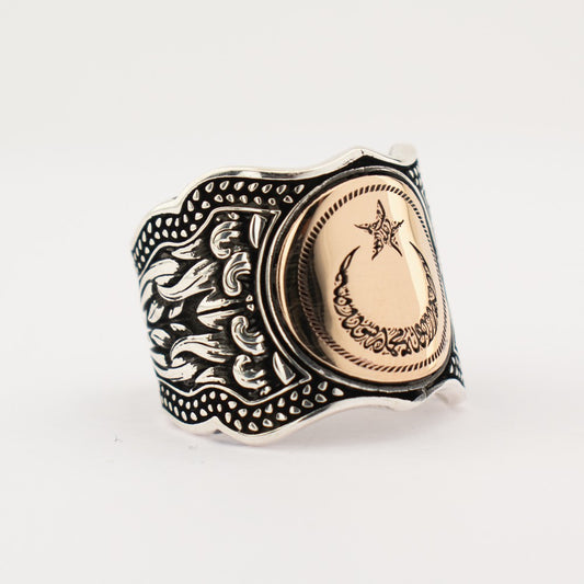 Moon Star Design Silver Ring