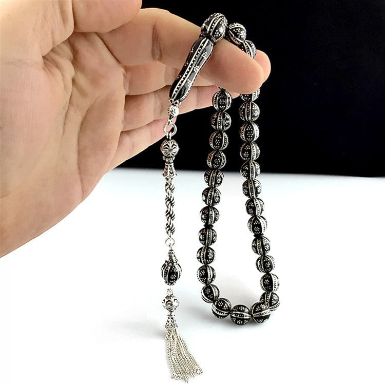 Jet Stone Tasbih Misbaha with 925s Silver Tassel