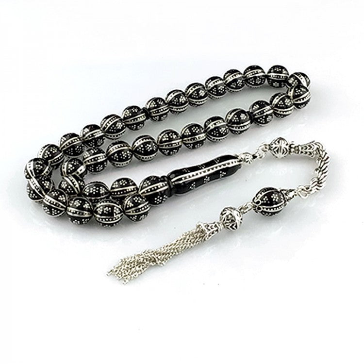 Jet Stone Tasbih Misbaha with 925s Silver Tassel