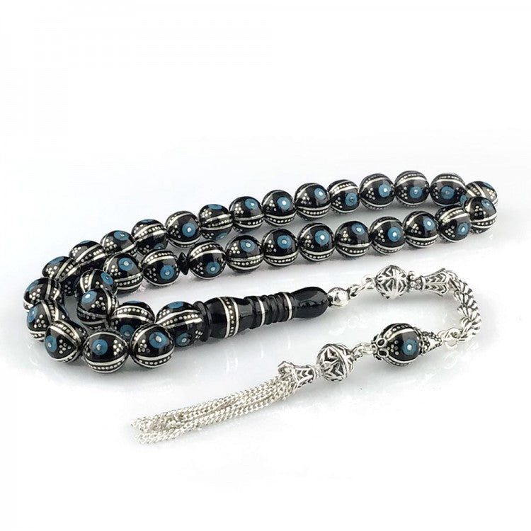 Jet Stone Tasbih Misbaha with 925s Silver Tassel