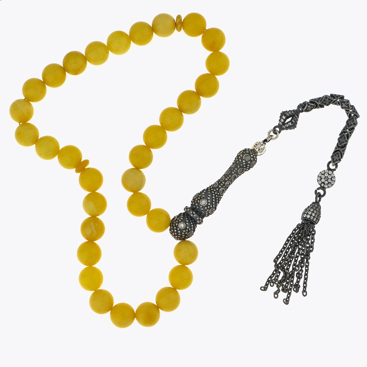 Genuine Amber Prayer Beads w Silver Tessel