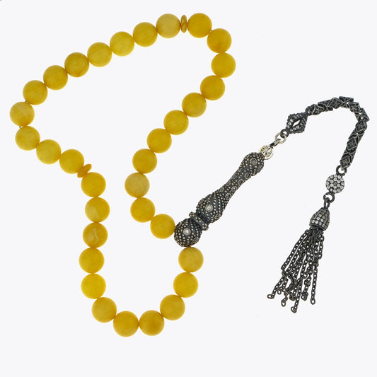 Genuine Amber Prayer Beads w Silver Tessel