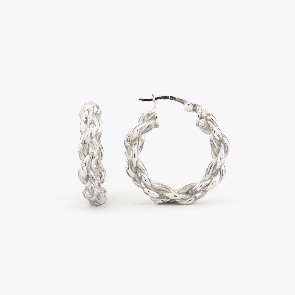 Rope Hoop Earrings - 925 Sterling Silver - 22 mm