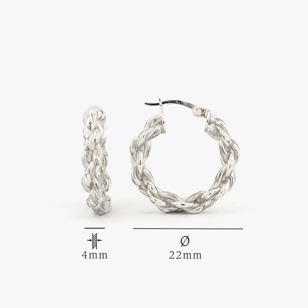 Rope Hoop Earrings - 925 Sterling Silver - 22 mm