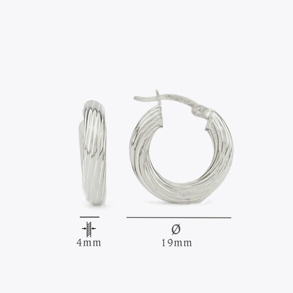 Boucles d'oreilles à bague à rayures - 925 argent sterling - 19 mm