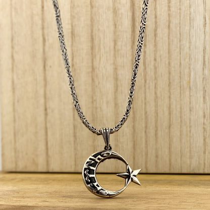 2,2 mm King Zincirli Göktürkçe Collier étoile de lune écrite turc