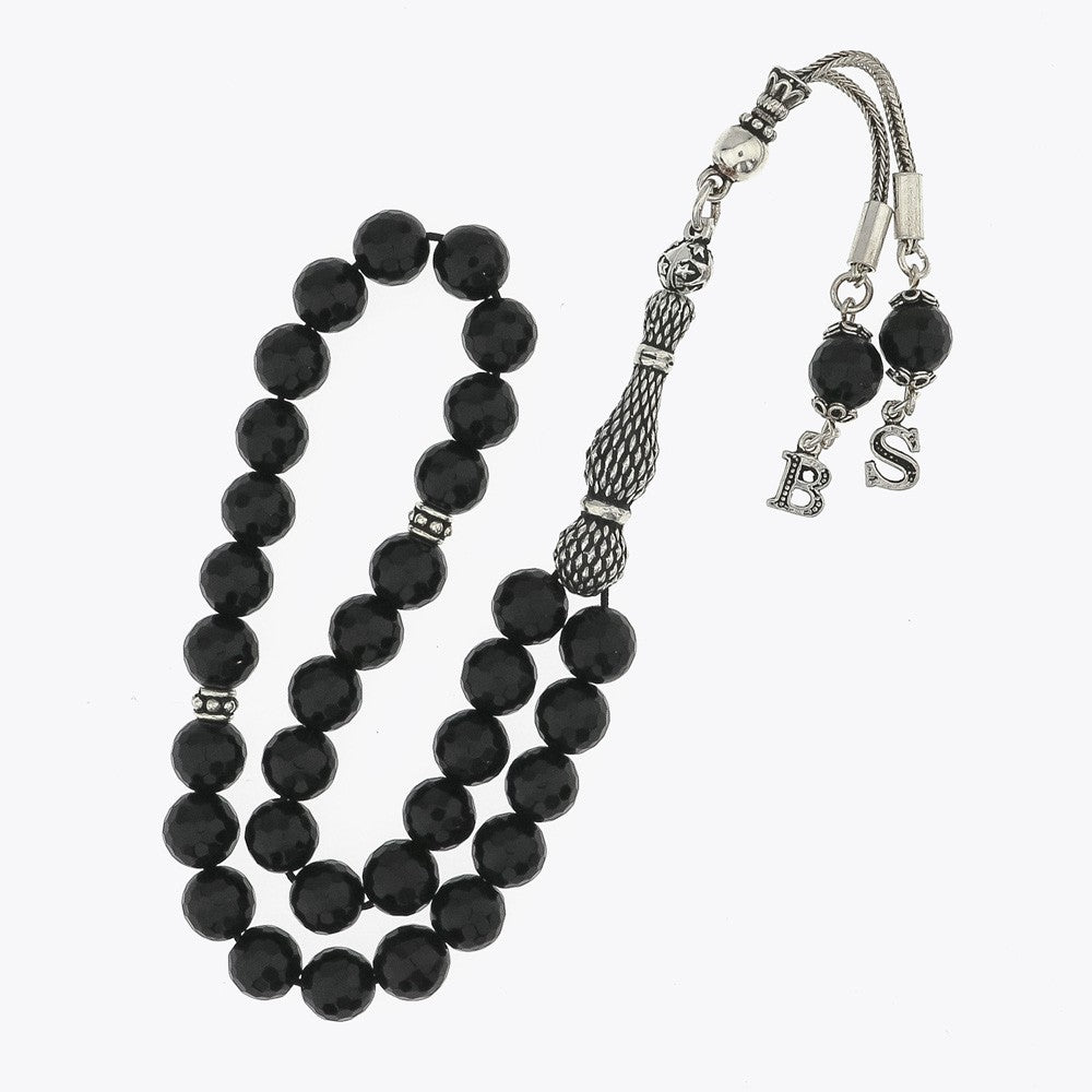 Onyx Tesbih Misbaha with 925s Silver Tassel Letters