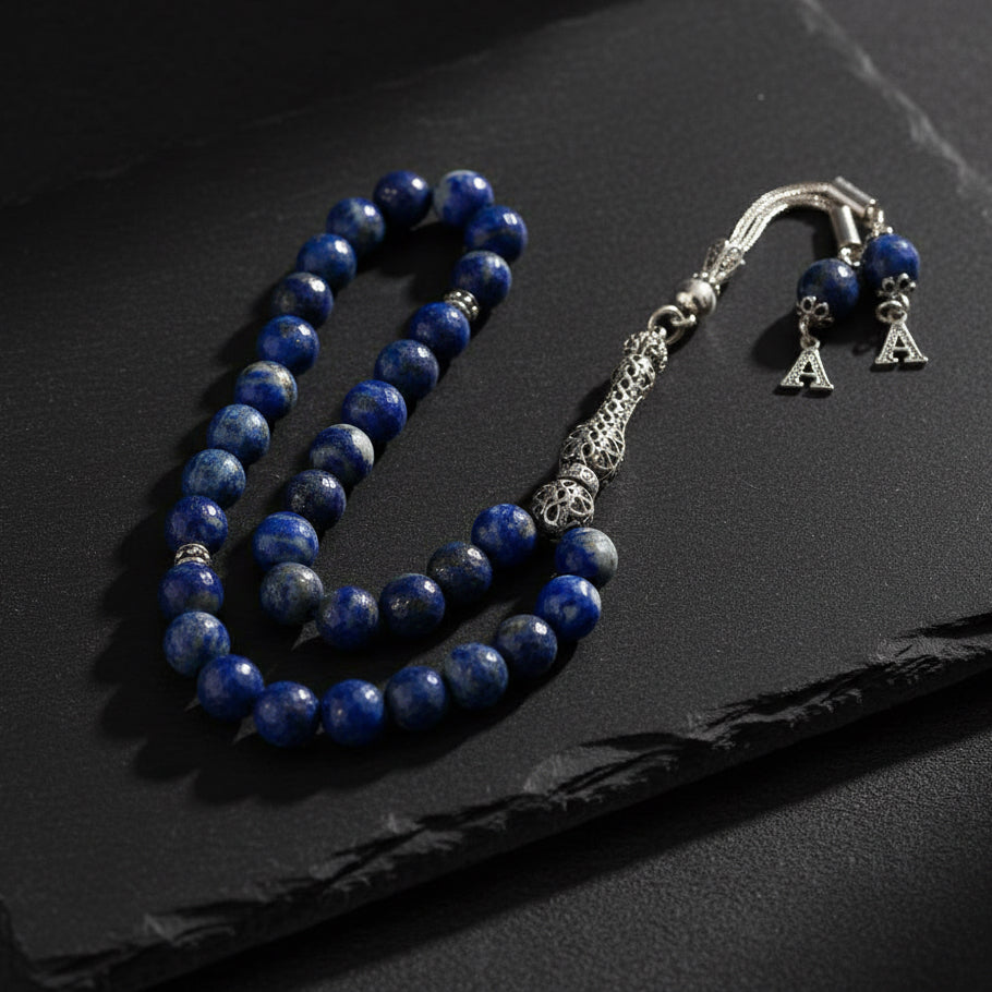 Fairy lapis letters silver tassel rosary